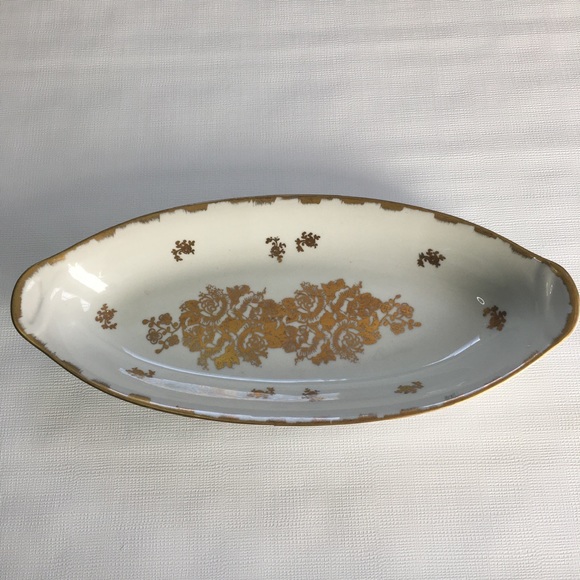 PORCELAINE DE FRANCE Serving Dish Decorative Vintage Hand Painted White Gold - Picture 1 of 6